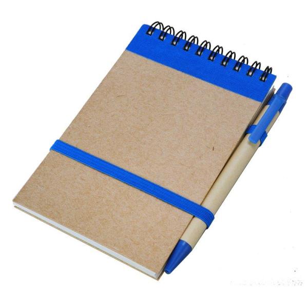 Notes Kraft 90x140/70k gładki z długopisem, niebieski/beżowy-1634801