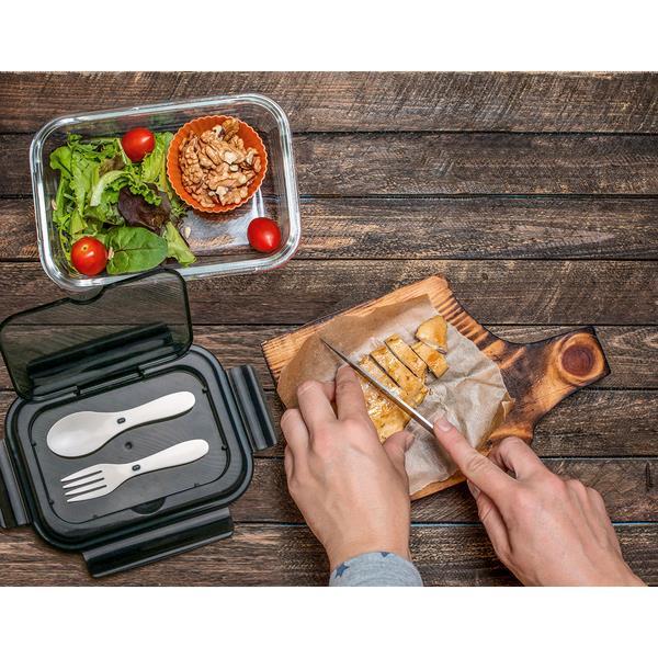 Szklany lunch box ze sztućcami 1000 ml Lagos, czarny-1638802