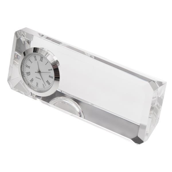 Kryształowy przycisk do papieru z zegarem Cristalino, transparentny-1635773
