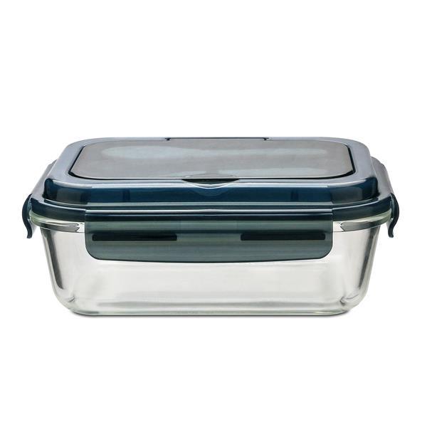 Szklany lunch box ze sztućcami 1000 ml Lagos, czarny-1638801